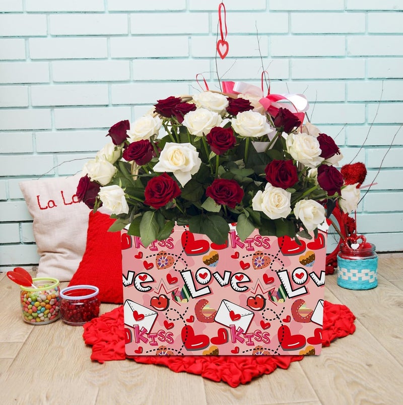 NTAOHAMPER Rectangular Heart Print Storage Basket Empty,Collapsible Gift Basket with Handles,Books Box,Room Decor(Love Letter) - Image 2